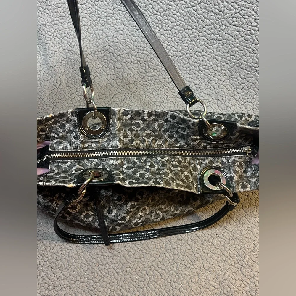 Authentic Coach Waverly Op Art Leather Diaper Bag Gray And Black XL Bag
